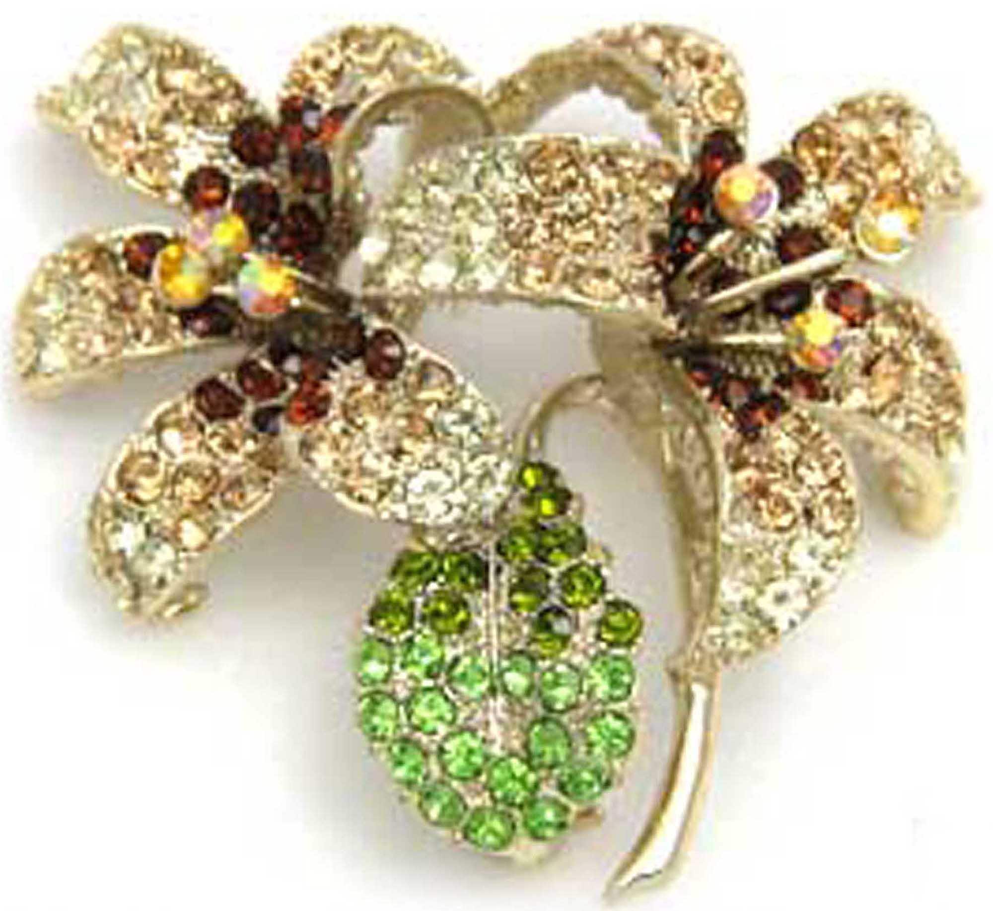 Vintage Lily Lillies Flower Pin Brooch Rhinestone Shades Pale