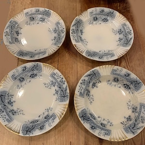 Antique Flow Blue Soup Plates Set 4 Four CH&H Tunstall Windsor England - Gorgeous!
