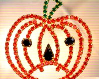 Rhinestone Halloween Jack O'Lantern Pumpkin Pin Brooch
