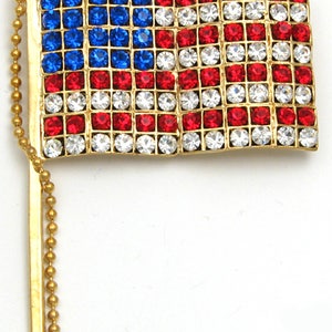 Rhinestone American Flag Pin & Bead Cord Gold Tone NOS