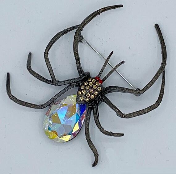 Black Widow Huge AB Rhinestone Spider Brooch Pin … - image 1