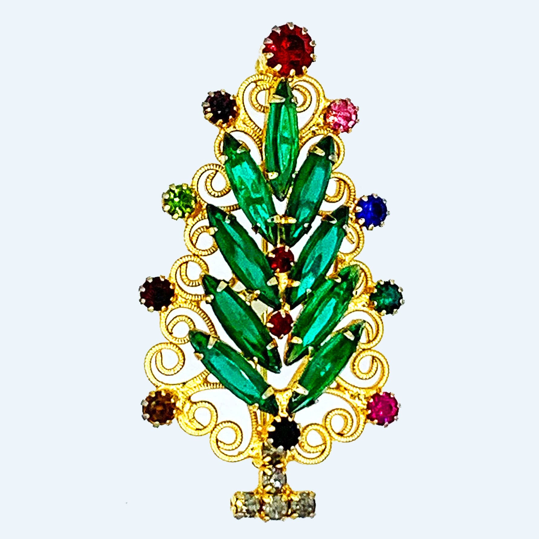 Hobe Rhinestone Christmas Tree Pin Brooch Unsigned Book