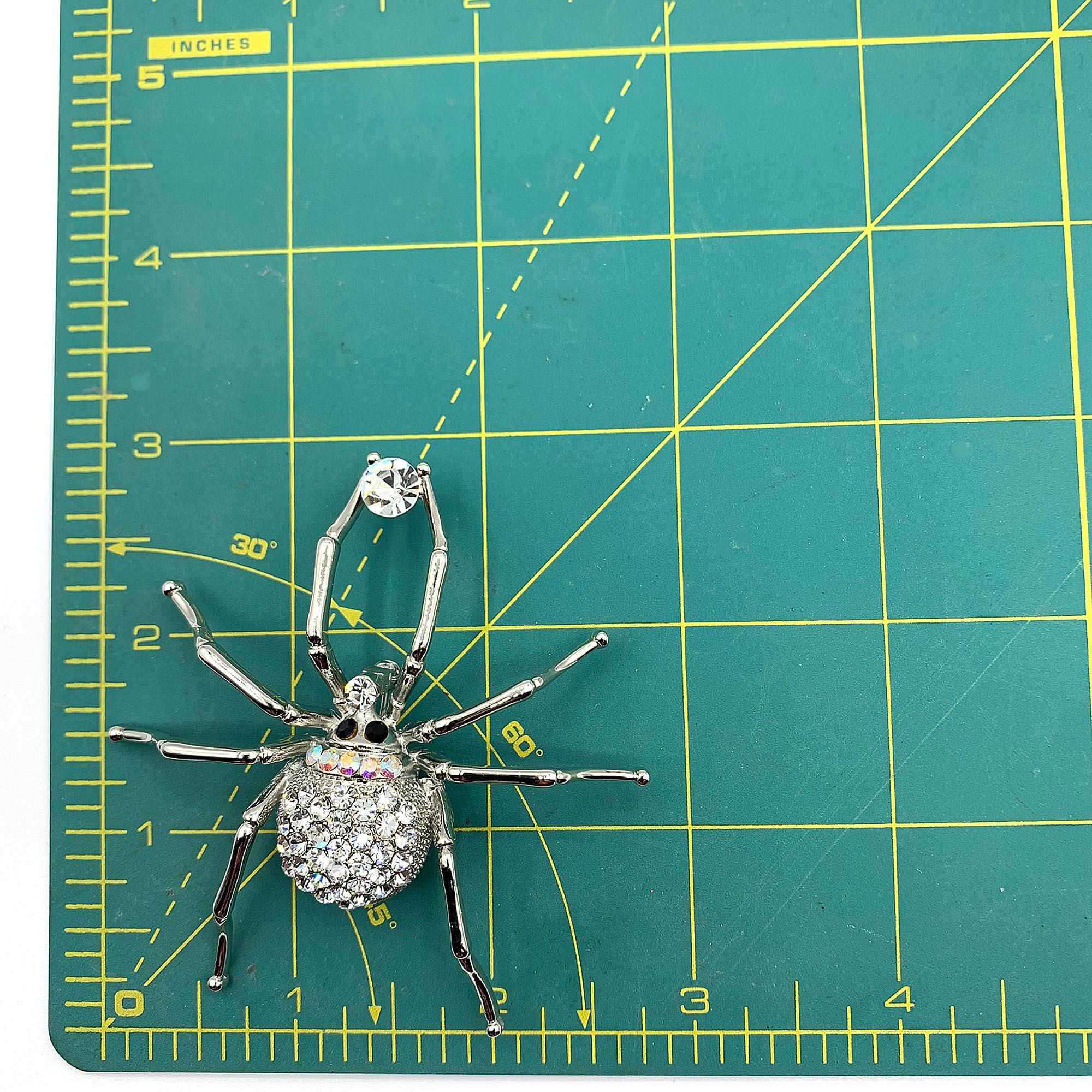 Vintage Halloween Rhinestone Spider With Prey Pin Brooch Silver Tone ...