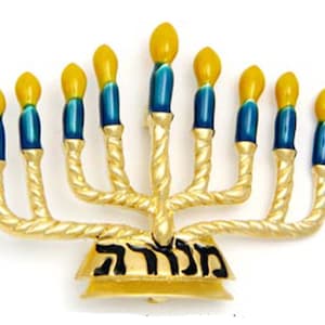 Vintage Hannukah Chanukah Menorah Pin Brooch Hebrew Letters