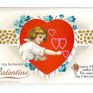 Carte postale vintage Clapsaddle pour la Saint-Valentin, petite fille coeurs - Emballage d'archives - Coffret cadeau