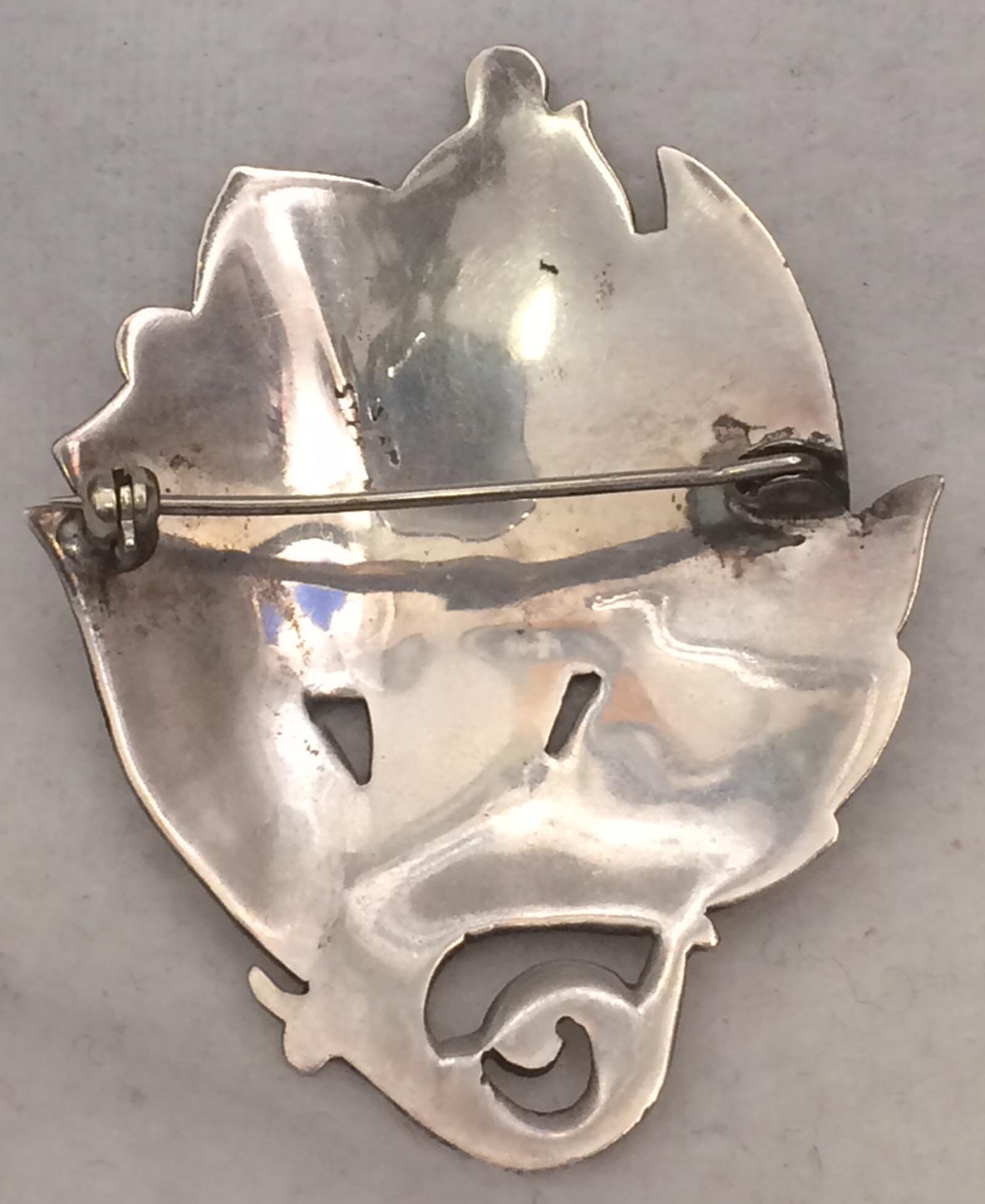 Broche Ancienne Argent Massif 925 Siam Thailand - Émail Rouge, Porte-Bonheur