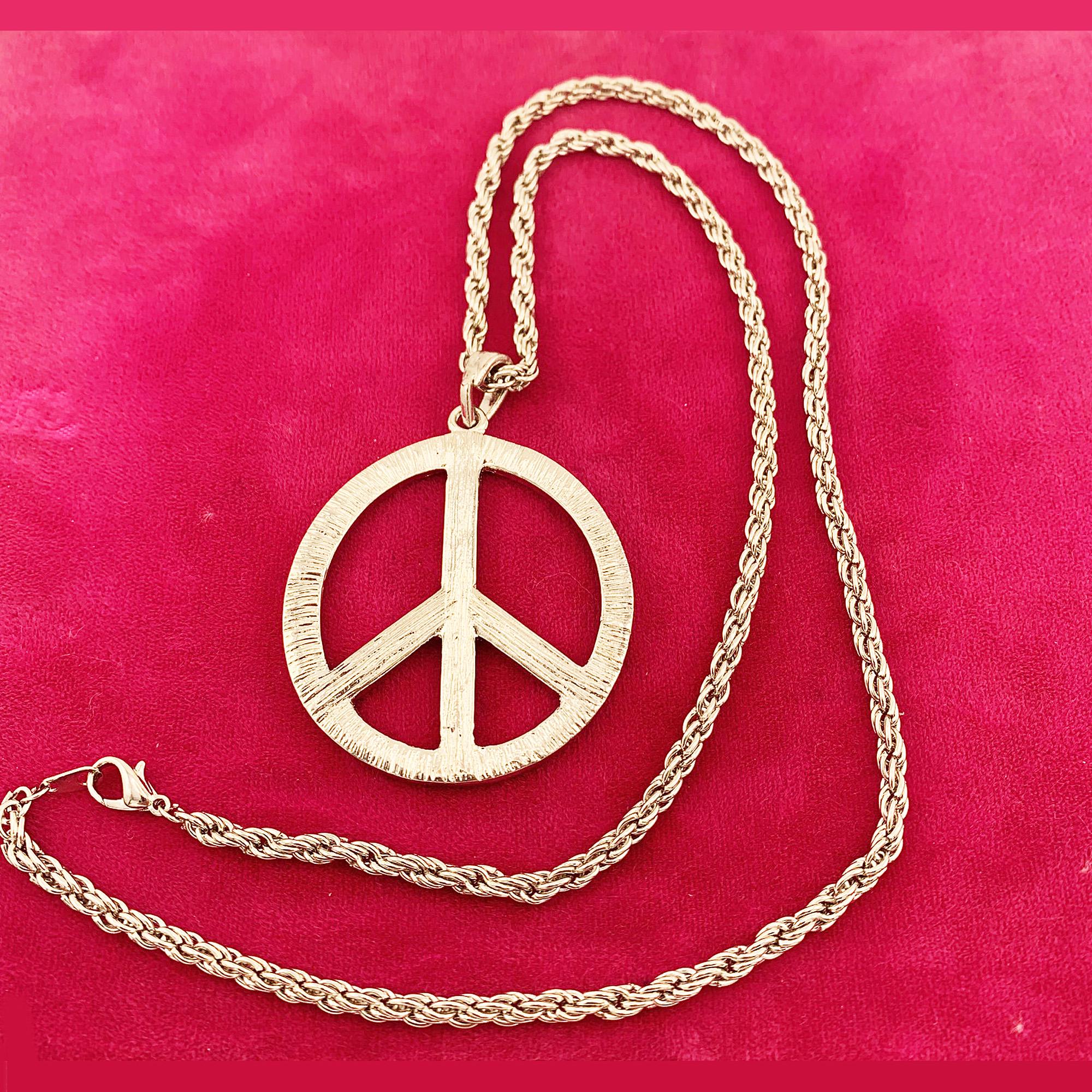 Chain Peace Sign Vintage Large Rhinestone Peace Sign Symbol Necklace 24