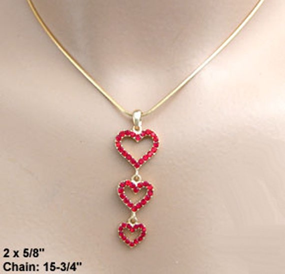 Vintage Valentine Heart Necklace Cascading Triple… - image 1