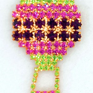 Vintage Rhinestone Hot Air Balloon Pin Brooch Dangling Basket Gold Tone Gift Box