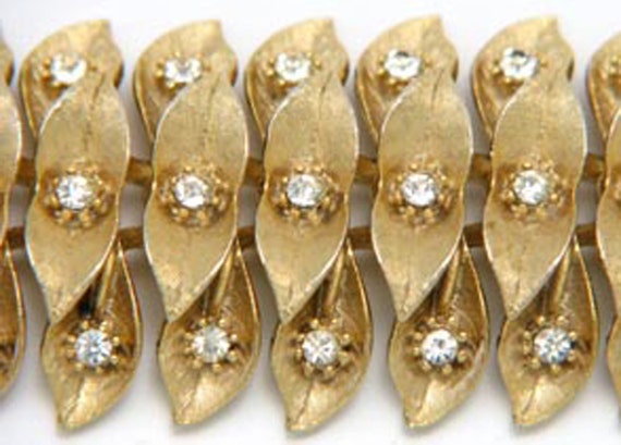 Vintage Rhinestone Gold Tone Flexible Bracelet - image 3