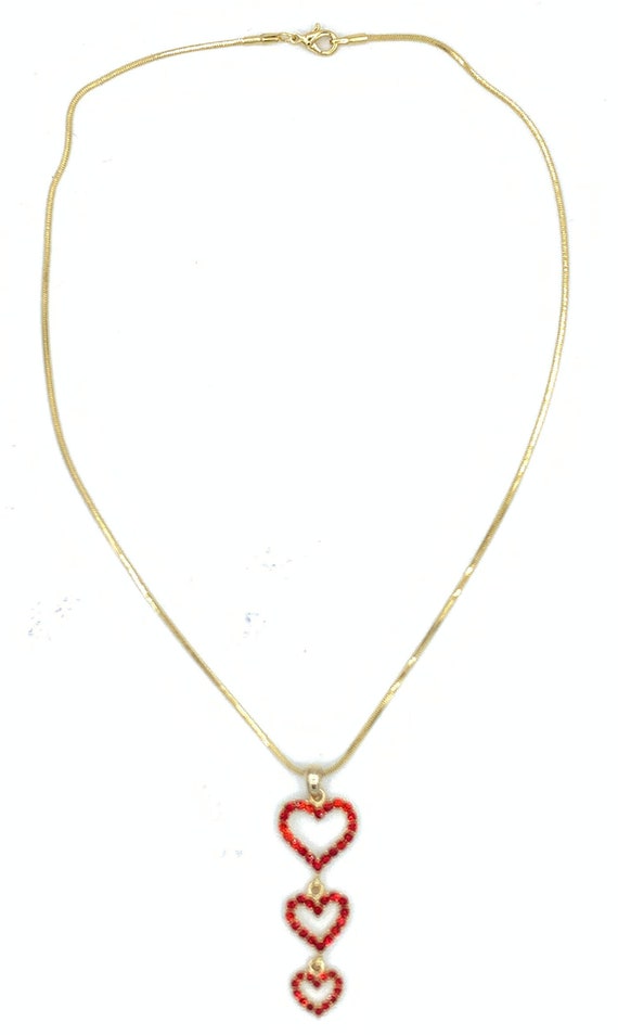 Vintage Valentine Heart Necklace Cascading Triple… - image 3