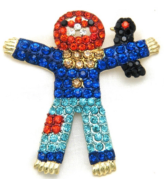 Vintage Scarecrow Pin Brooch Rhinestones NOS - Gif