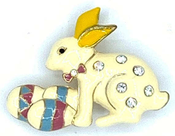 Vintage Easter Bunny Rabbit with Easter Eggs Pin … - image 2