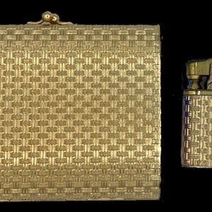 napier cigarette case Vintage Signed Napier Cigarette Case & Lighter Set Gold Tone Basket Weave  Design