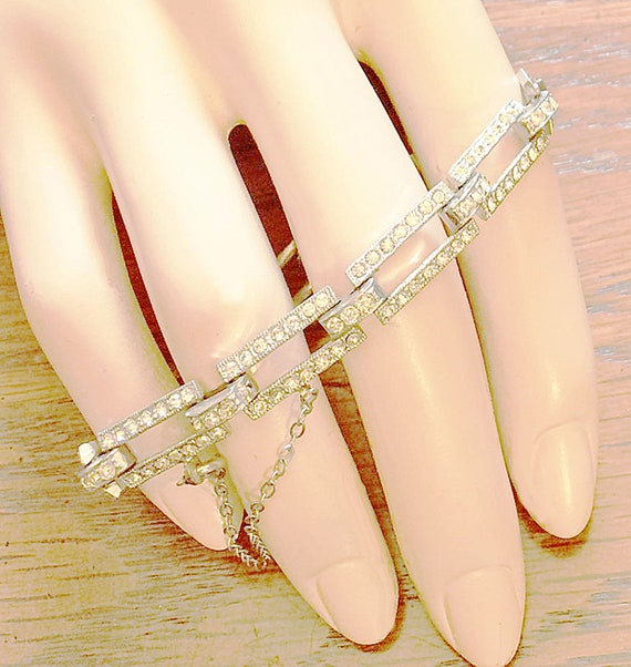 Vintage Art Deco Paste Link Flapper Bracelet Silv… - image 1