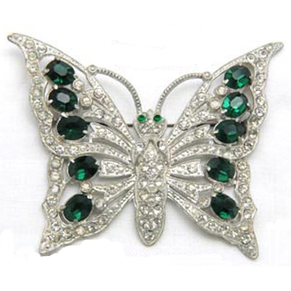 Vintage Unsigned Staret Schrager Butterfly Pin Brooch Rhinestone - Book Piece!