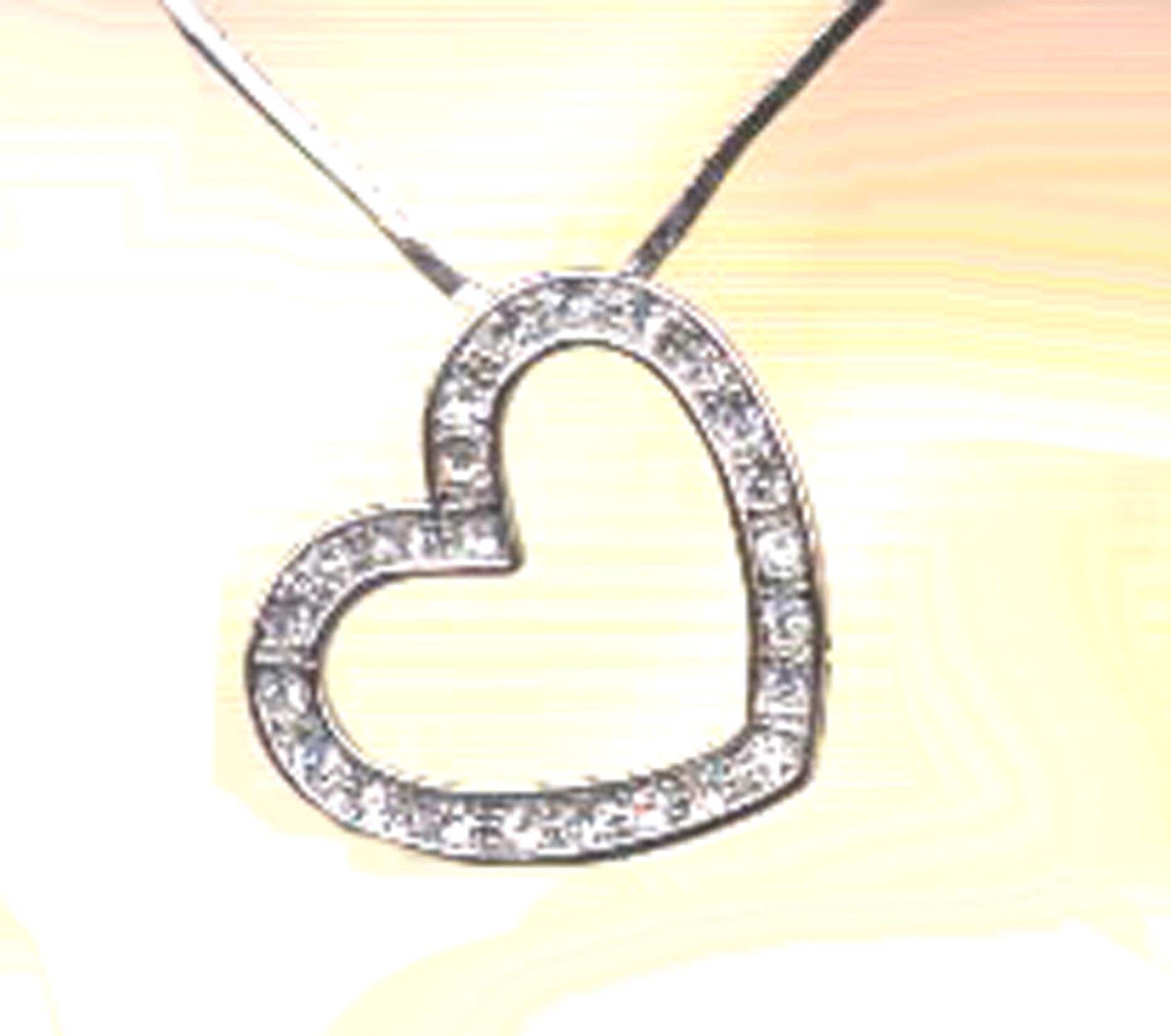 Silver Rhinestone Heart Vintage Valentine Rhinestone Heart Pendant Necklace Rhodium Silver Tone ...
