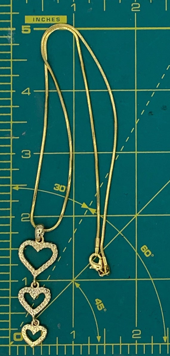 Vintage Valentine Heart Necklace Cascading Triple… - image 2