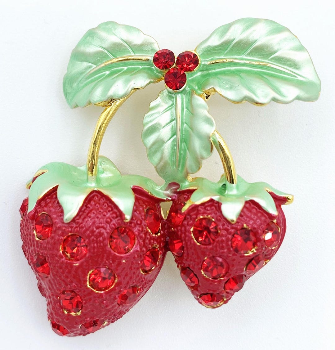 Vintage Strawberry Fruit Pin Brooch Rhinestone Enamel - Gift Box - Etsy