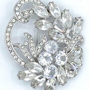 Vintage Eisenberg Original Classics &#39;94 Rhinestone Pin Brooch MIB Clear Silver Tone Rhodium