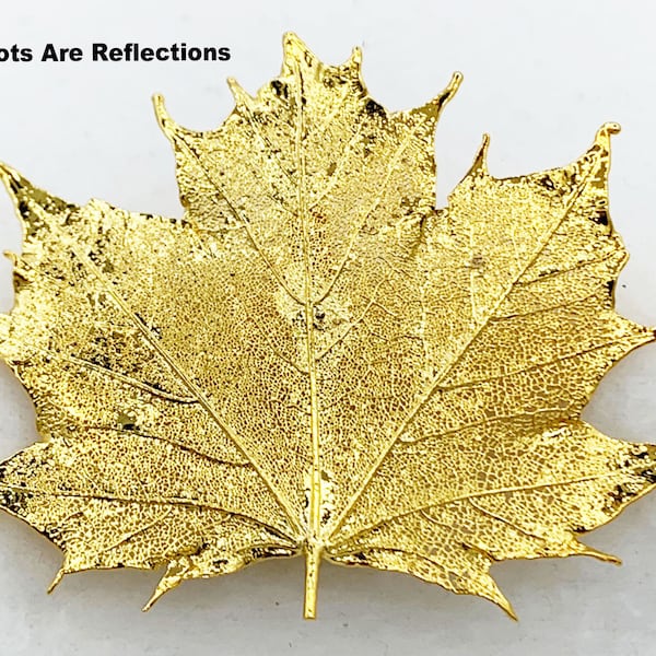 Vintage 24k Gold Dipped Maple Leaf Brooch Pin Pendant 20" Chain Gold Tone Popcorn - Gift Box