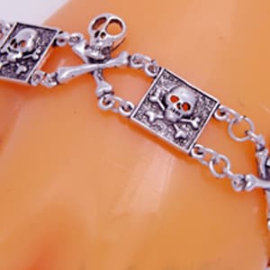 Vintage Halloween Skull Crossbones Skeleton Bracelet Silver Tone - Gift Box