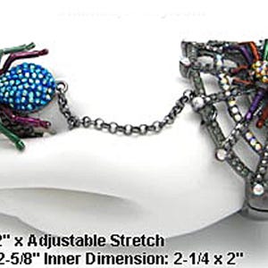 Vintage Halloween Rhinestone Spider Web Slave Bracelet with attached Spider Stretch Ring