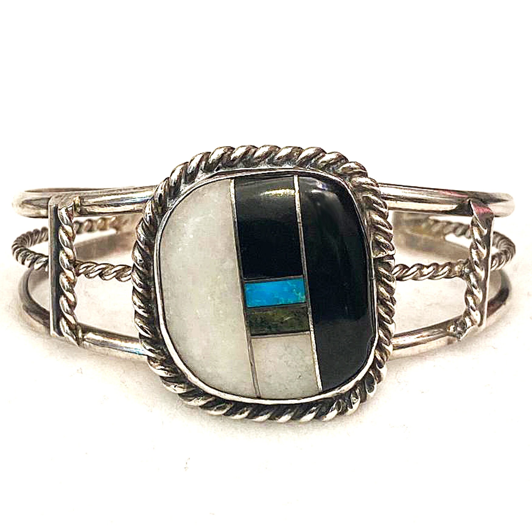 Vintage Native American Turquoise Inlay Sterling Bracelet Pre - Etsy