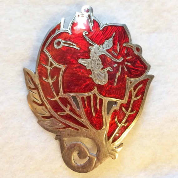 Ancienne Broche En Argent Massif SIAM Thailand Émaillé Ancienne Broche En Argent Massif SIAM Thailand Émaillé
