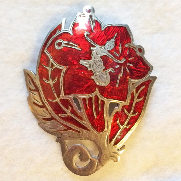 Vintage Red Siam Sterling Silver Dancer Pin Brooch
