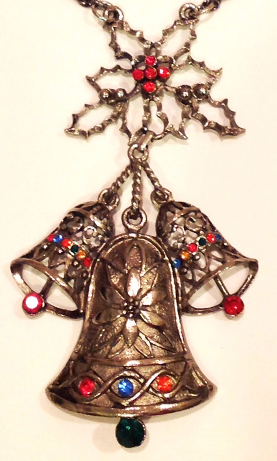 Beatrix Christmas Bells Necklace Rhinestone Silver