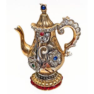 Vintage Coro Pegasus Signed Tea Coffee Pot Pin Brooch Katz 1948 - Gift Box