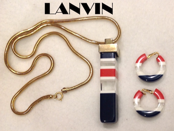 Lanvin Long Pendant Necklace Earrings Set Striped… - image 1