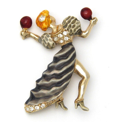 Ancienne broche, décor bateau dragon, en argent, Thaïlande, Siam