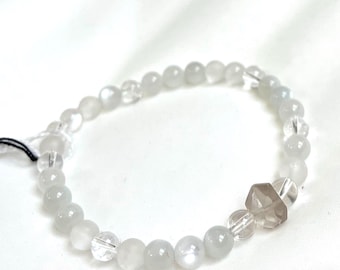 Grey Moonstone, Tourmaline & Matte Quartz Bracelet – Handmade Gemstone Jewelry for Balance and Clarity (248)