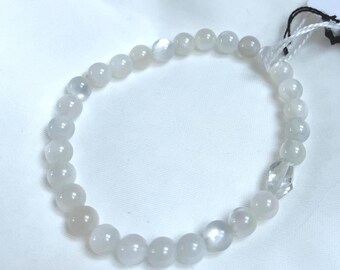 Kunzite and Grey Moonstone Bracelet – Handmade Gemstone Jewelry for Intuition & Compassion (257)