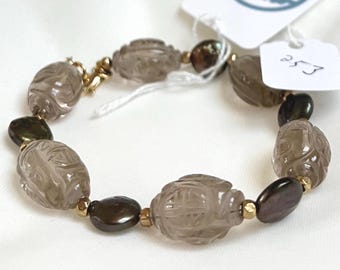 Smoky Quartz & Pearl Bracelet – Double Happiness • Grounding • Inner Calm (253)