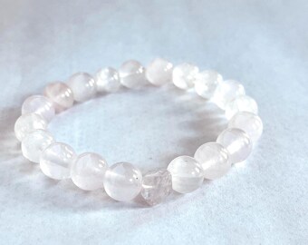 Rose Quartz & Rough Cut Kunzite Bracelet #1– Love • Emotional Healing • Heart Harmony (243)
