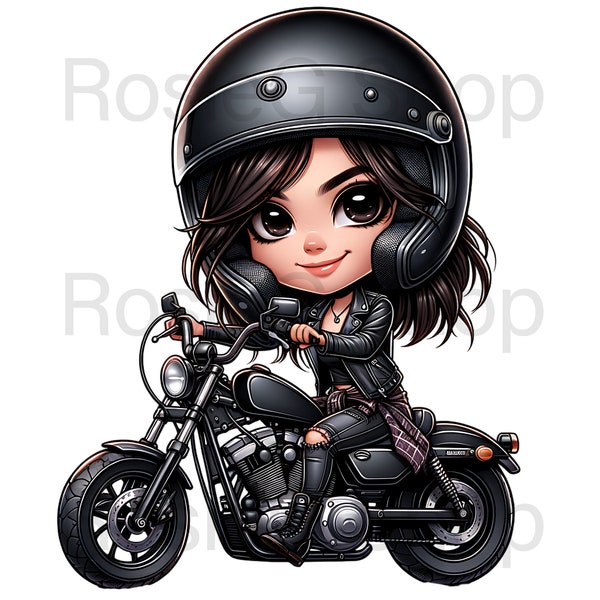 Biker girl caricature, biker babe clipart, cute biker chic png, motorcycle rider cartoon lady biker digital art woman rider comic, bikerider