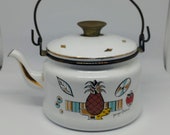 Vintage Georges Buard Tea Pot Enamel Strawberry Pineapple Georges Buard 1950s Mid Century Tea Pot