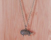 Hedgehog Charm Necklace Antique Bronze Hedge Hog Charm Vintage Style Charm Cable Style Oval Links Flat Lobster Clasp 18 Inch