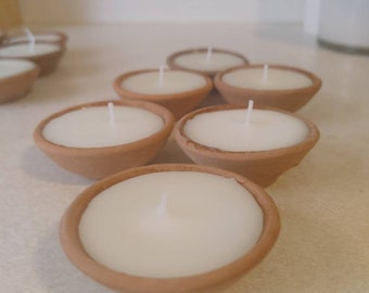 Handmade Beeswax Terra Cotta Tealights / Unscented / Boho Decor / Altar Decor / Meditation Space Decor /