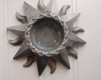 Vintage Tealight Holder / Sunburst Silver Tealight Holder / Altar Meditation Sacred Space Decor