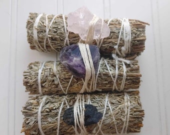 Crystal Sage Sticks / Space Cleansing / Rose Quartz / Amethyst / Black Tourmaline