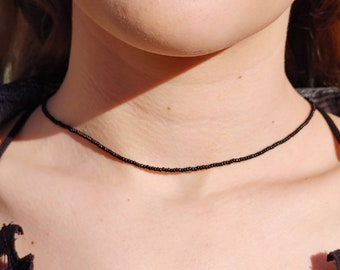 Black Seed Bead Necklace | Black Beaded Choker | Minimalist Layering Necklace | Goth Jewelry | Handmade Necklace