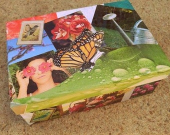 Butterfly Trinket Box // 3-D Decoupage // 8"L x 5.5"W x 3"H // Real Pressed Violas // Modge Podge // One-of-a-kind