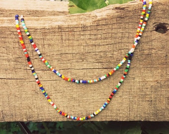 Seed Bead Necklace // Multi-Colored // Boho // Festival Wear // Single Strand // Several Lengths // Unisex // Barrel Clasp Closure