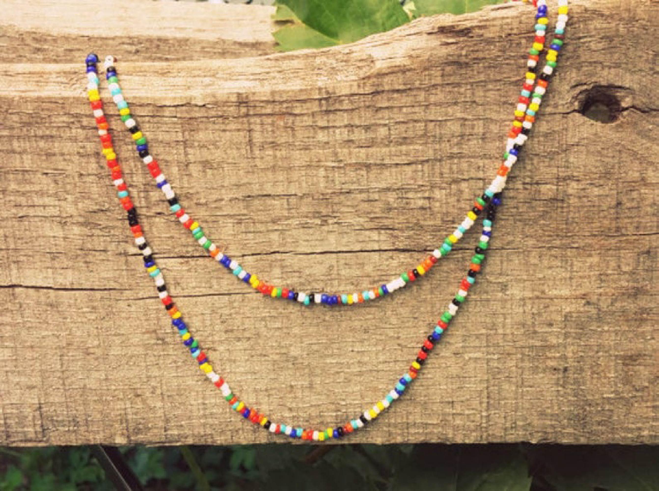 VARIOUS LENGTHS/COLORS Seed Bead Necklace beaded necklace Choker Anklet 90s Love Beads Boho Festival Jewelry Hippie  O