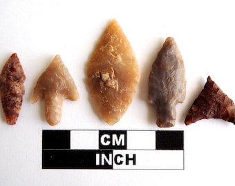Neolithic Arrowheads x 5, Saharan Flint Artifacts Circa 4000BC (Q108)