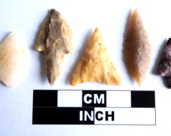 Neolithic Arrowheads x 5, Saharan Flint Artifacts Circa 4000BC (Q082)